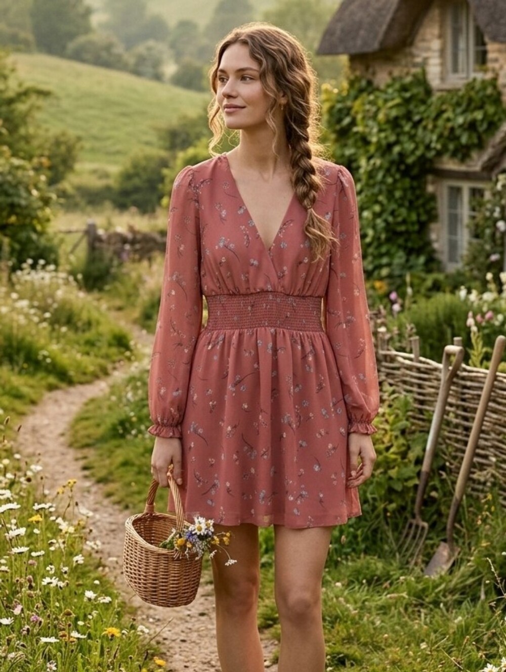 Wilfred Aritzia Womens Boho Cottagecore Wistful Red Floral Mini Dress Size Small